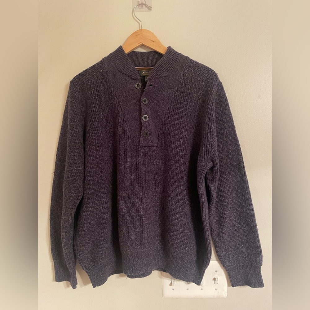 Eddie Bauer Sweater Men's XL Blue Henley Long Sleeve Knit Heavyweight Vintage